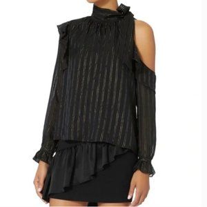 Intermix Dawn One Shoulder Black and Gold Silk Top Size 6